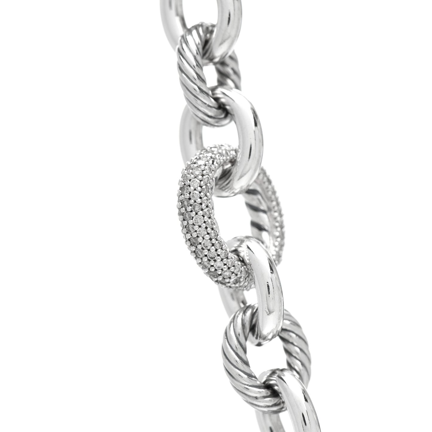 Sterling Silver Diamond Pave 15mm Large Oval Link Necklace