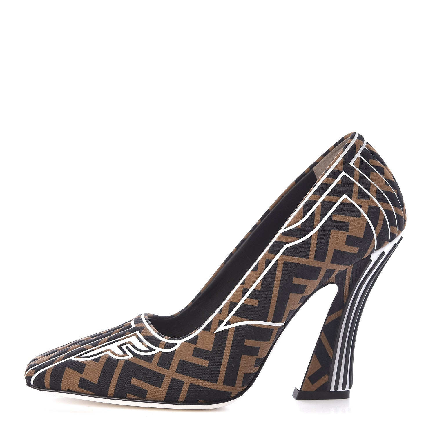 Fendi Lycra Film FF FFreedom Decollete Pumps 39.5 Tobacco Moro White 1 of 9