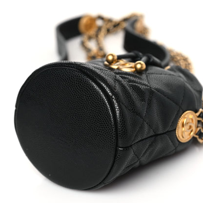 Chanel Caviar Quilted Twist Your Buttons Micro Bucket Bag Black 9 of 9