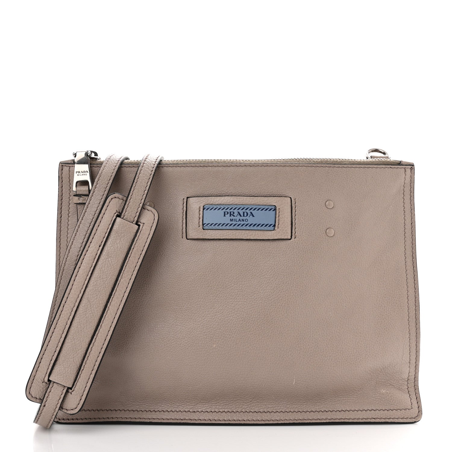 Prada Glace Calf Etiquette Double Zip Crossbody Bag Pomice Astrale 3 of 13
