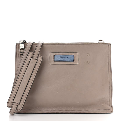 Prada Glace Calf Etiquette Double Zip Crossbody Bag Pomice Astrale 3 of 13