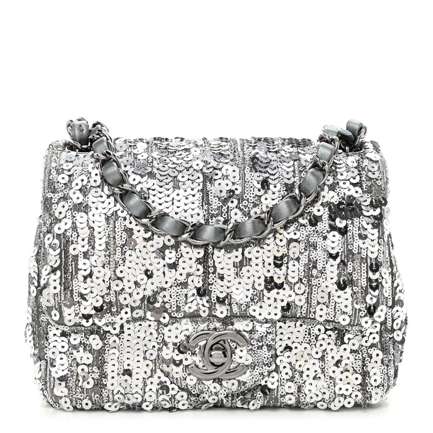 Sequin Mini Square Flap Silver