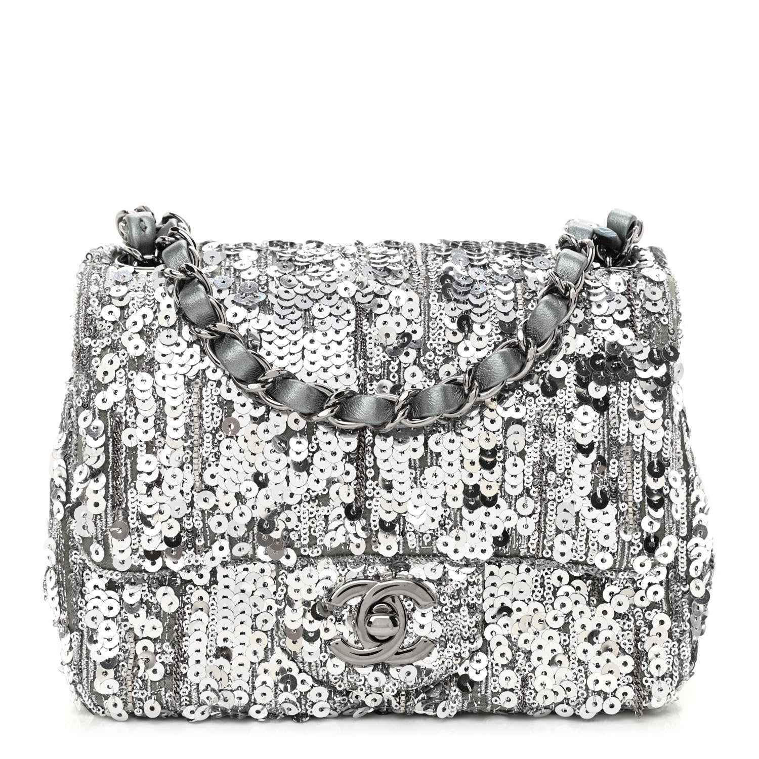 Chanel Sequin Mini Square Flap Silver 1 of 12