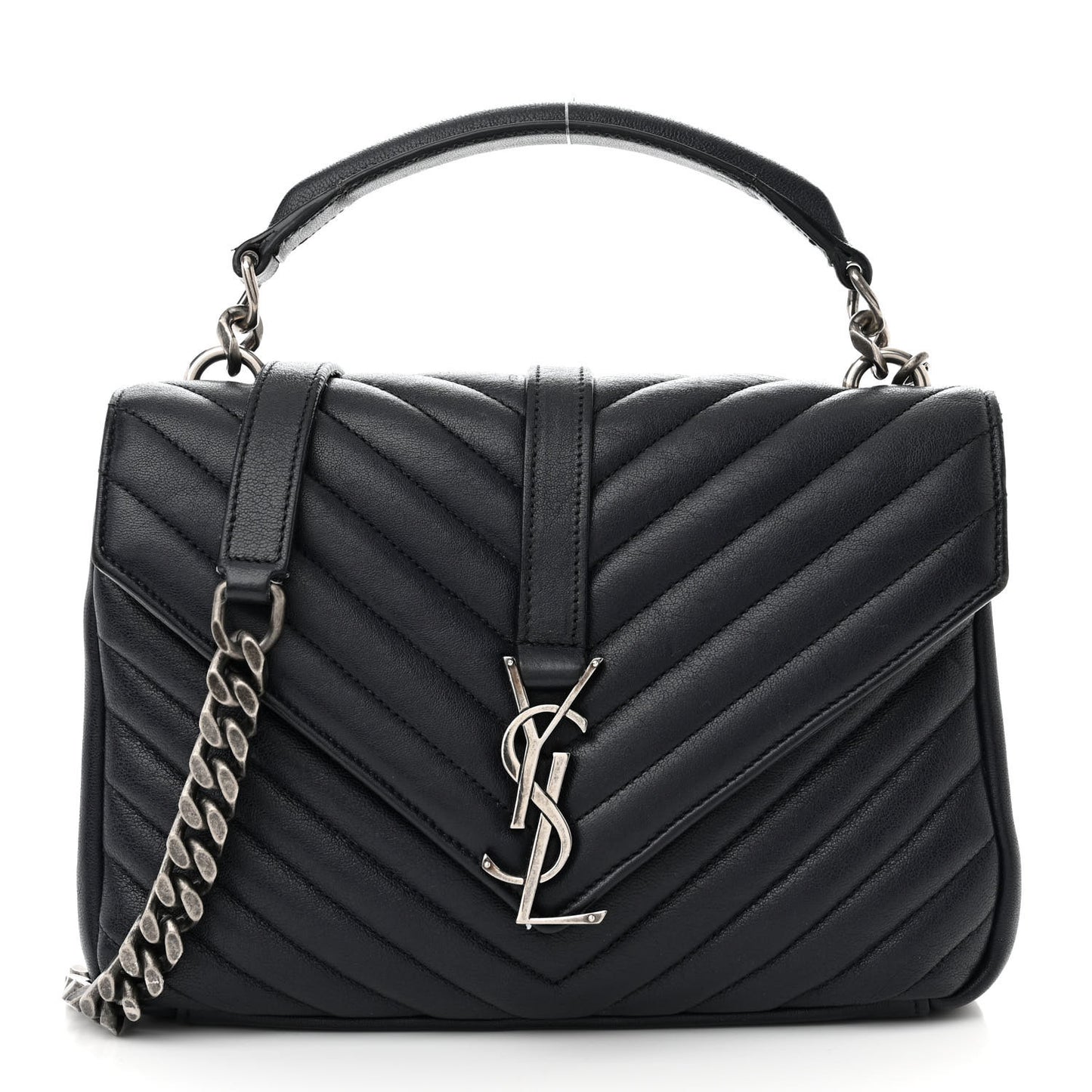 Sheepskin Matelasse Chevron Monogram Medium College Bag Deep Marine
