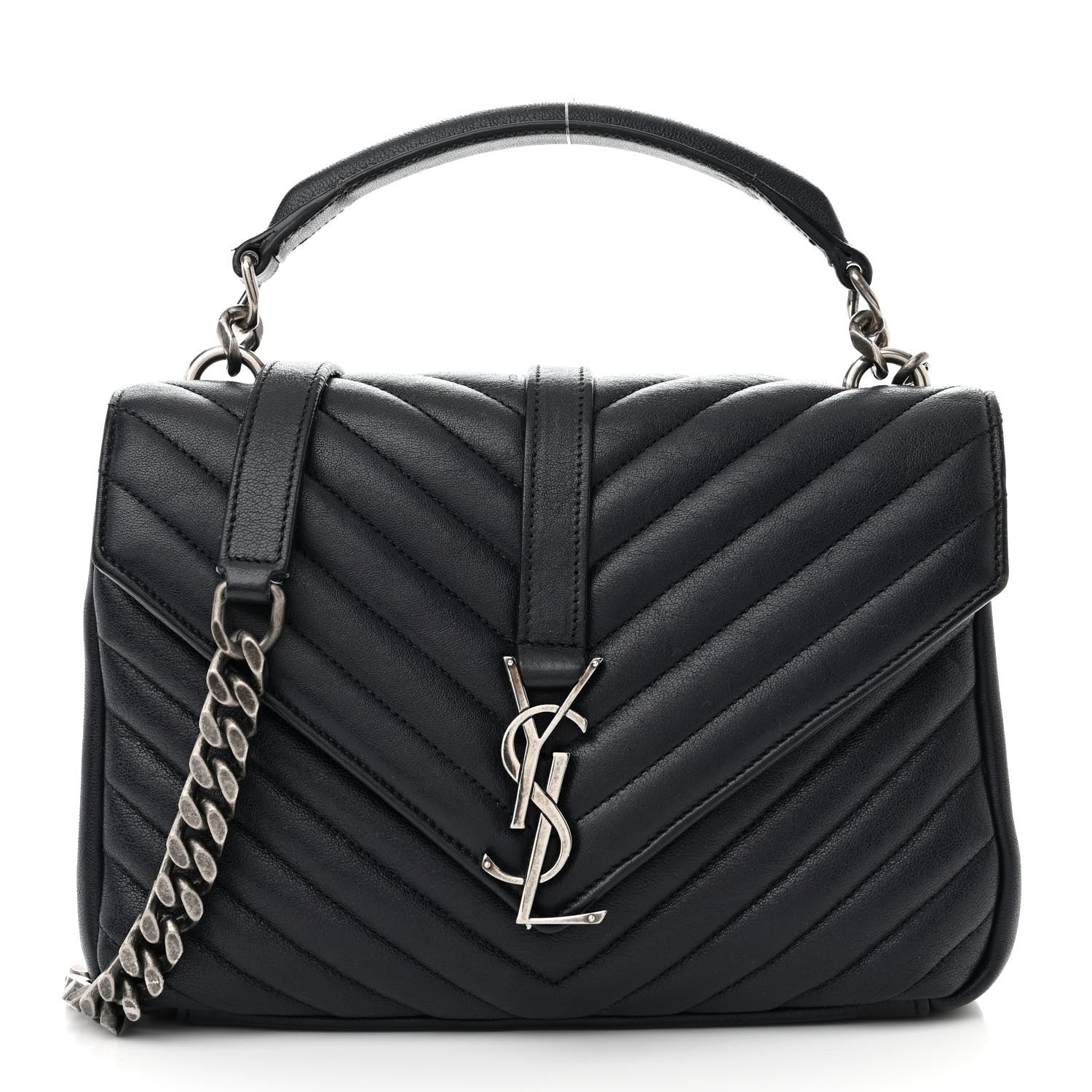 Saint Laurent Sheepskin Matelasse Chevron Monogram Medium College Bag Deep Marine 1 of 13