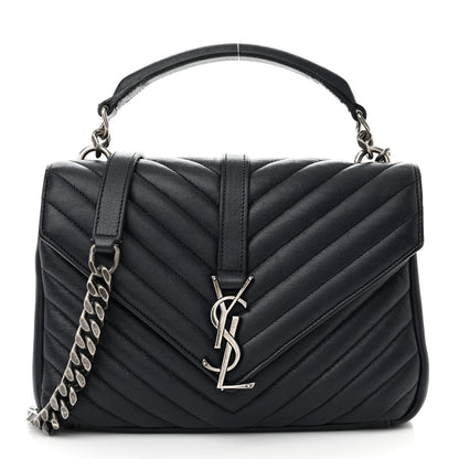 Saint Laurent Sheepskin Matelasse Chevron Monogram Medium College Bag Deep Marine 1 of 13