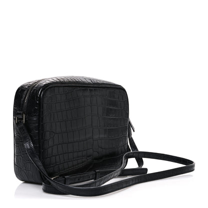 Saint Laurent Calfskin Crocodile Embossed Monogram Lou Camera Bag Black 3 of 10