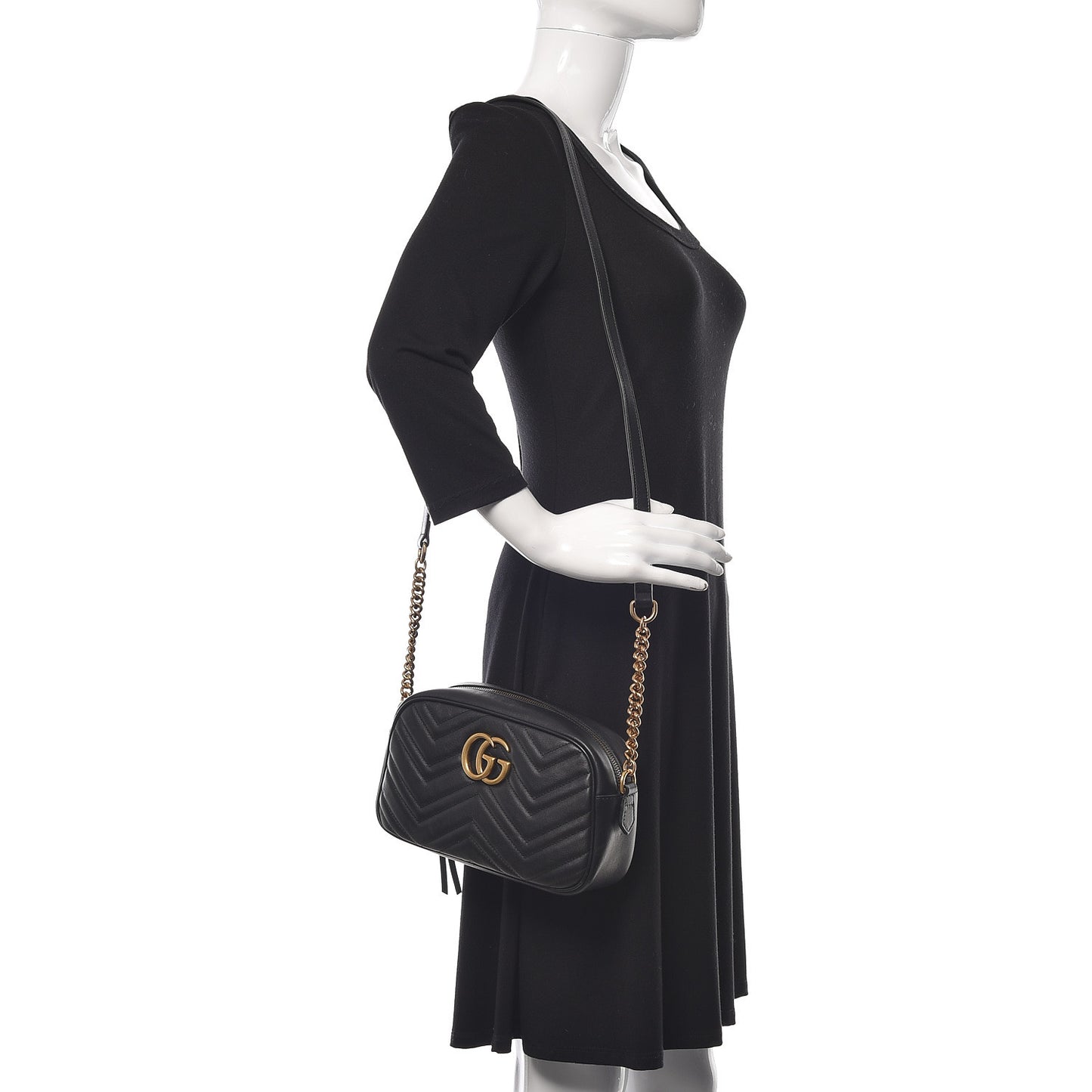 Calfskin Matelasse Small GG Marmont Chain Shoulder Bag Black