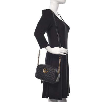 Gucci Calfskin Matelasse Small GG Marmont Chain Shoulder Bag Black 2 of 10