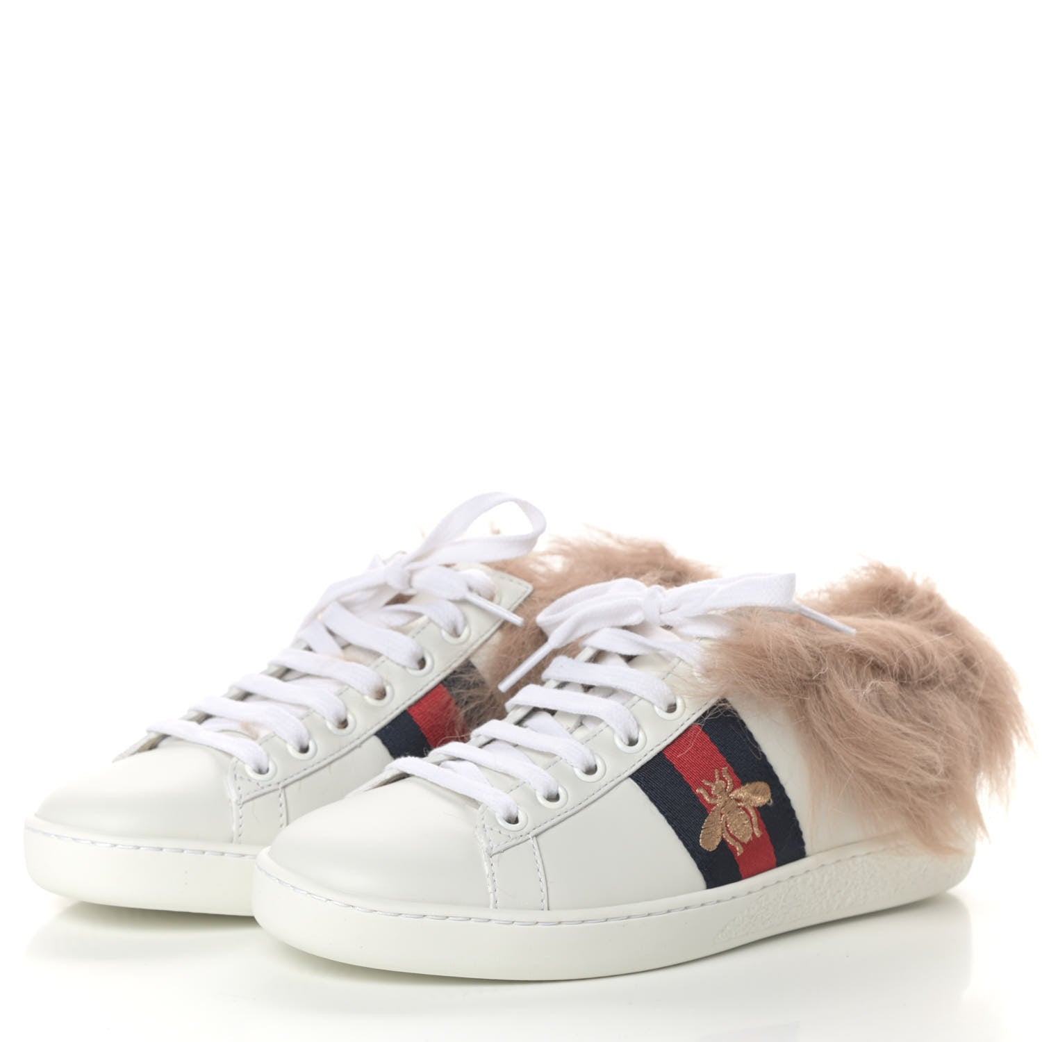 Gucci Calfskin Wool Bee Embroidered Ace Sneakers 35 White 3 of 7