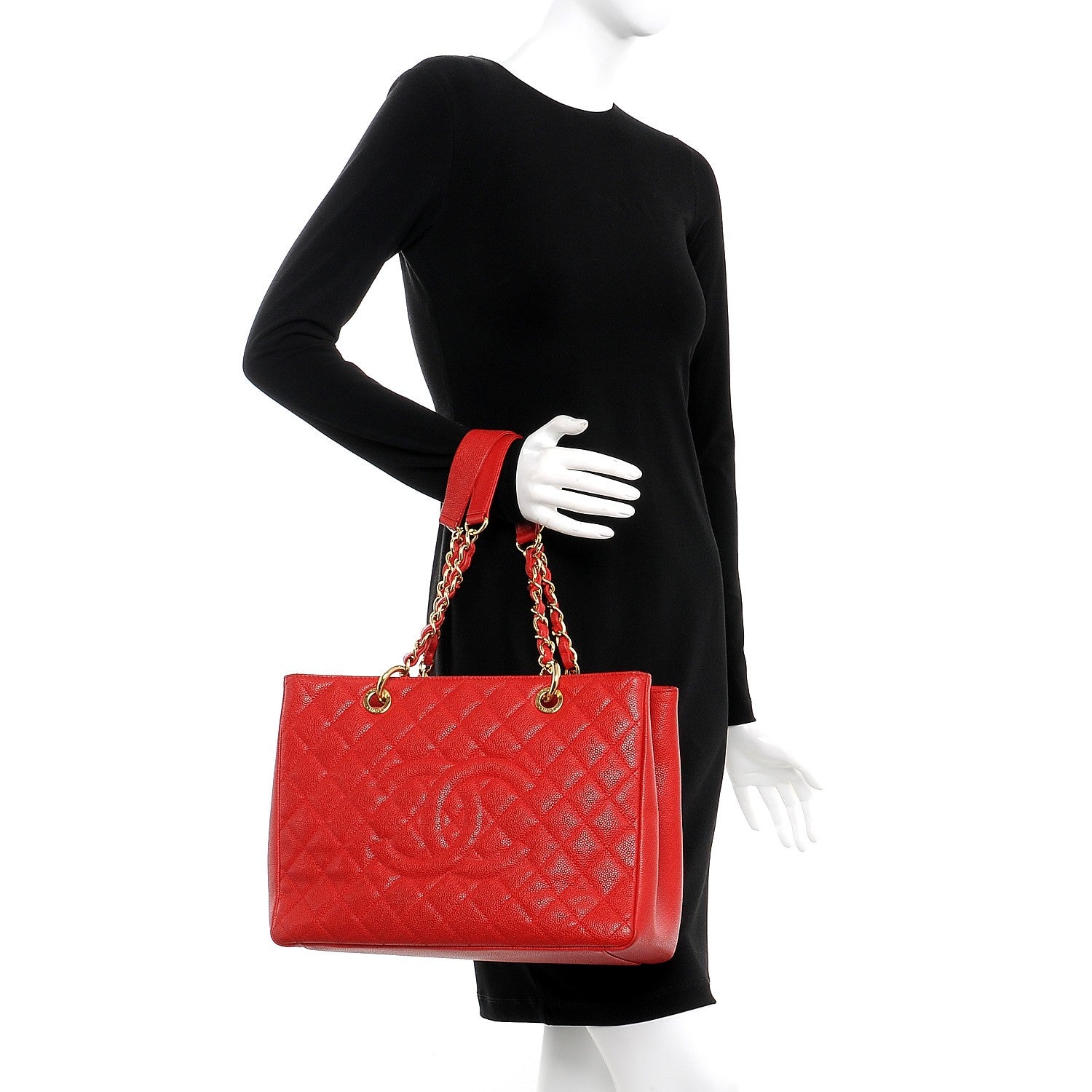 Chanel Caviar Quilted Grand Shopping Tote GST Red 2 of 13