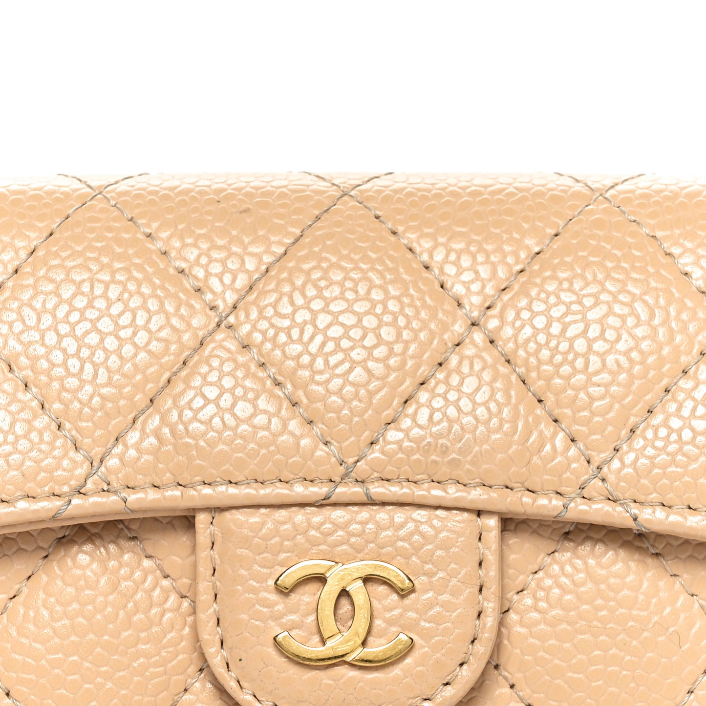 Caviar Quilted Flap Card Holder Wallet Beige