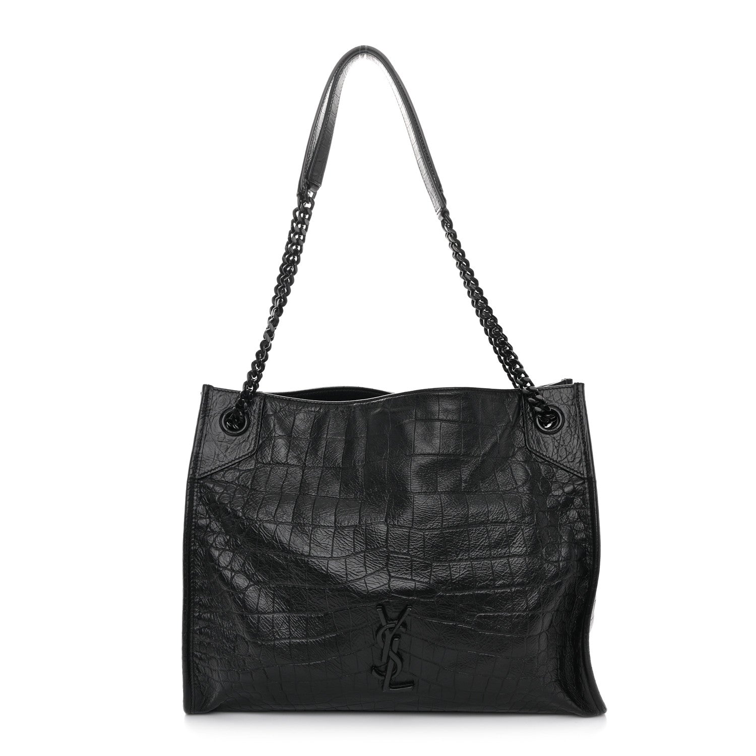 Saint Laurent Calfskin Crocodile Embossed Monogram Medium Niki Shopping Bag Black 1 of 15