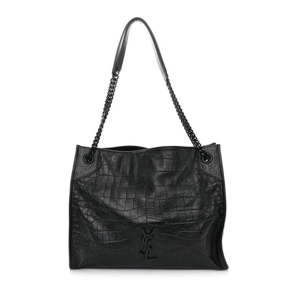 Saint Laurent Calfskin Crocodile Embossed Monogram Medium Niki Shopping Bag Black 1 of 15