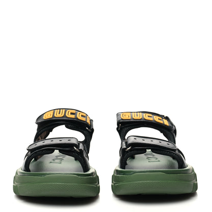 Gucci X SEGA Nappa Mesh Mens Aguru Sandals 8 Loess Black Green 2 of 9