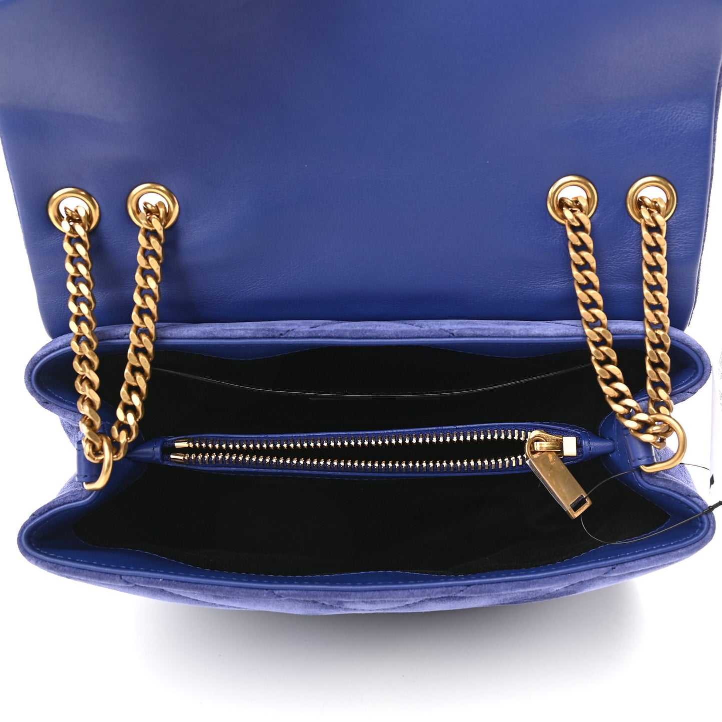 Velvet Y Quilted Monogram Small Loulou Chain Satchel Blue Sapphire