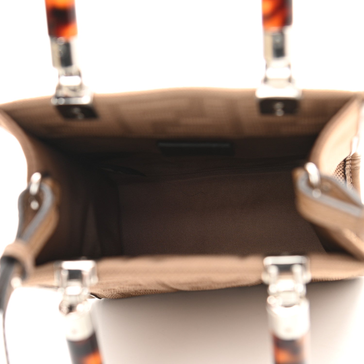 Fendi Technical Fabric Vitello Ceylon Plexiglass FF Mini Fendi Sunshine Shopper Tote Sand 5 of 10