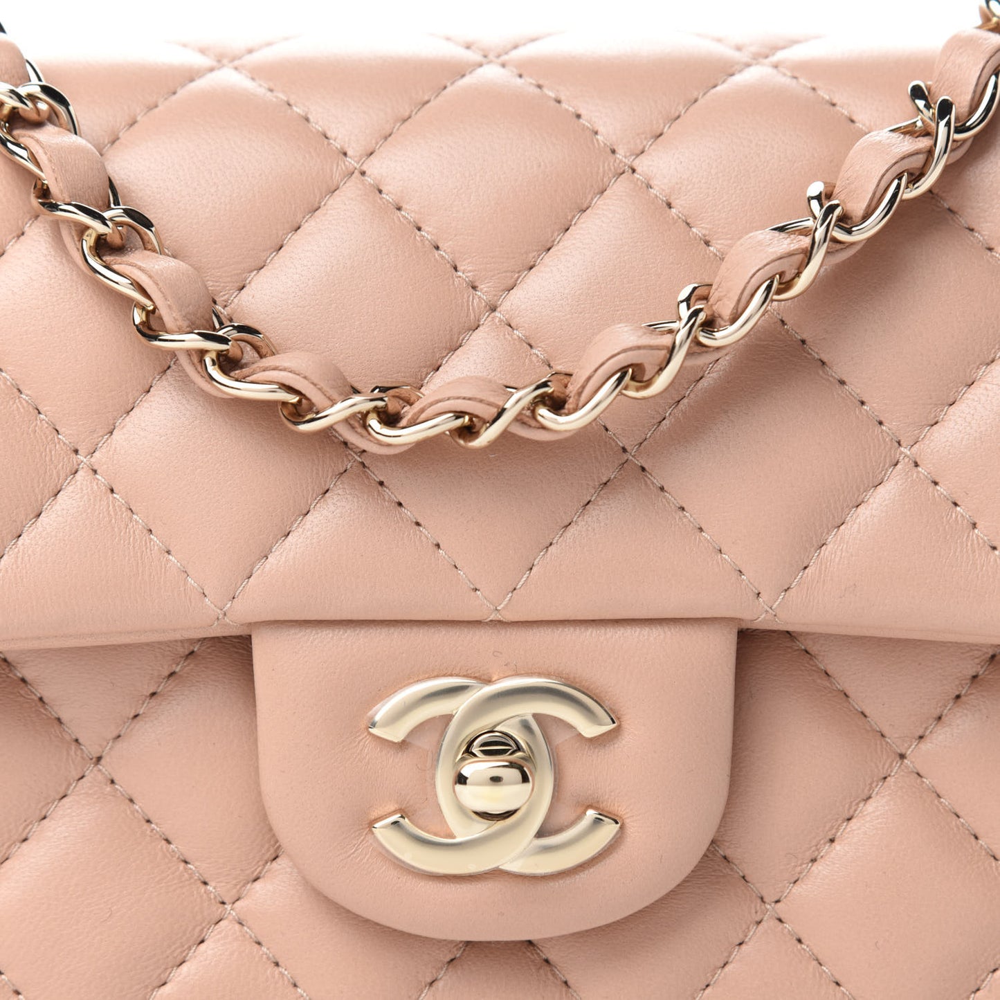 Lambskin Quilted Mini Rectangular Flap Beige