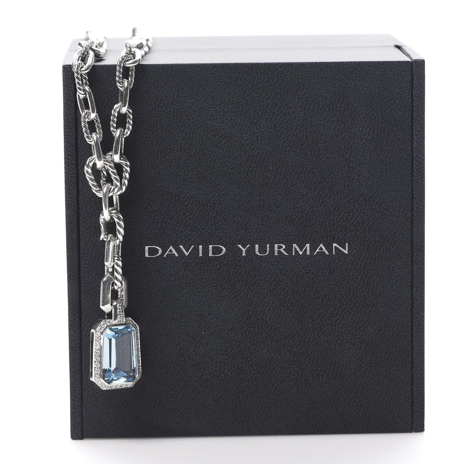 David Yurman Sterling Silver Diamond Blue Topaz Stax Pendant Necklace 5 of 5