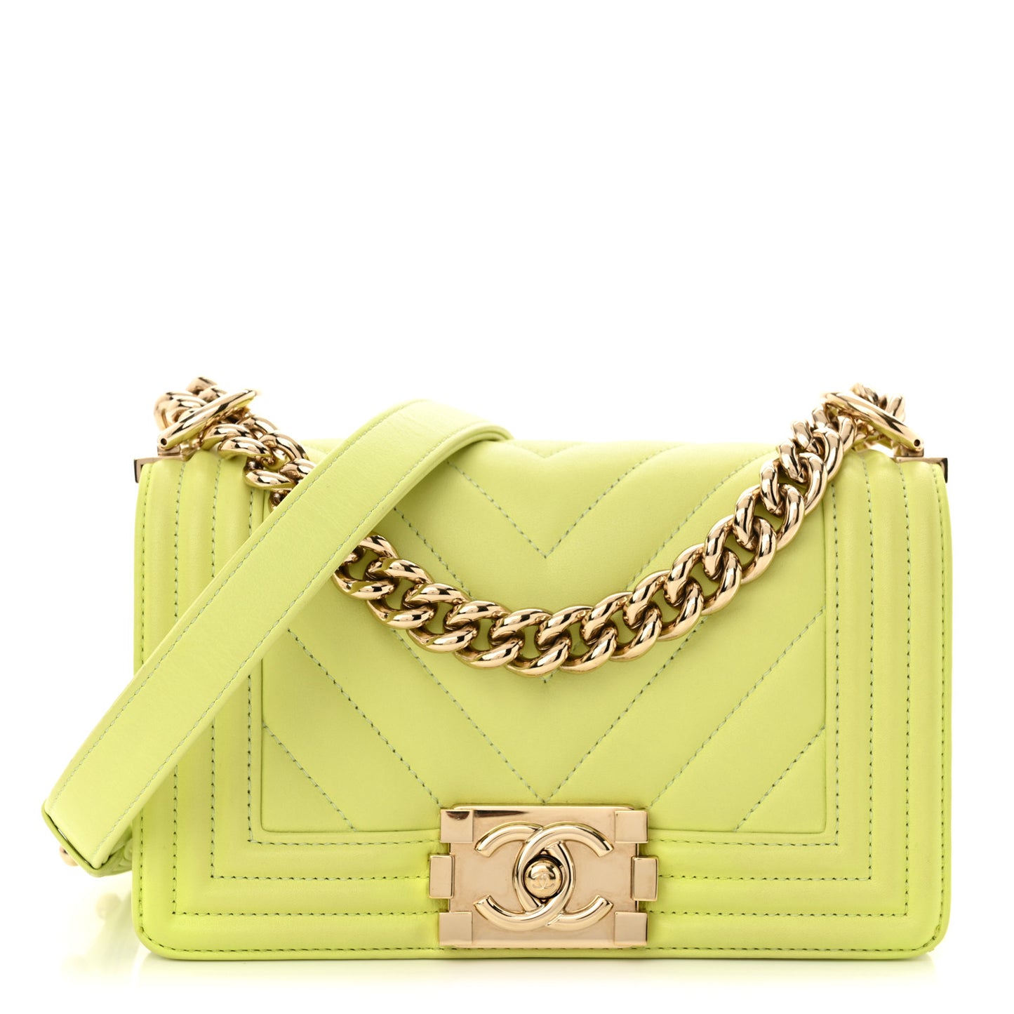 Calfskin Chevron Quilted Small Boy Flap Light Green