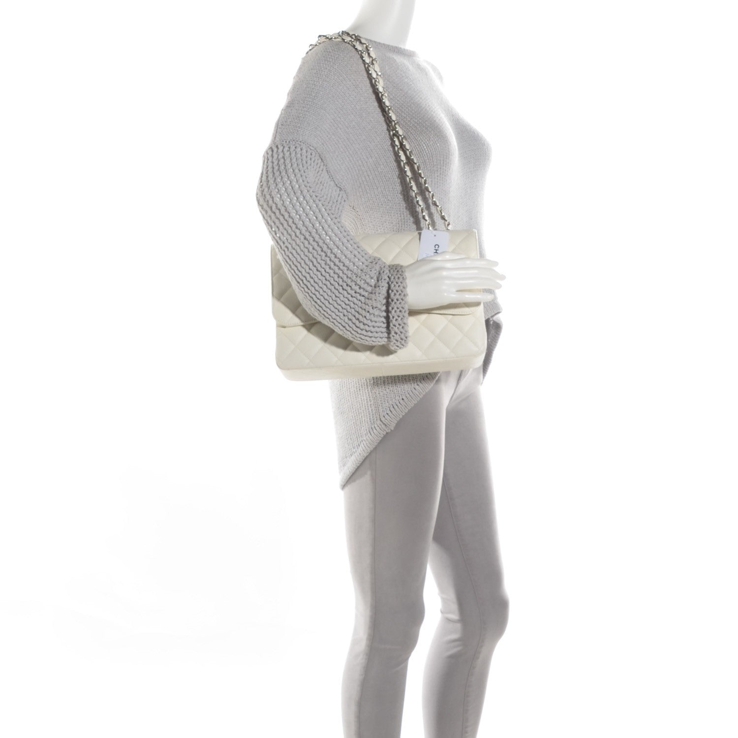 Chanel Caviar Quilted Jumbo Single Flap White 2 of 8