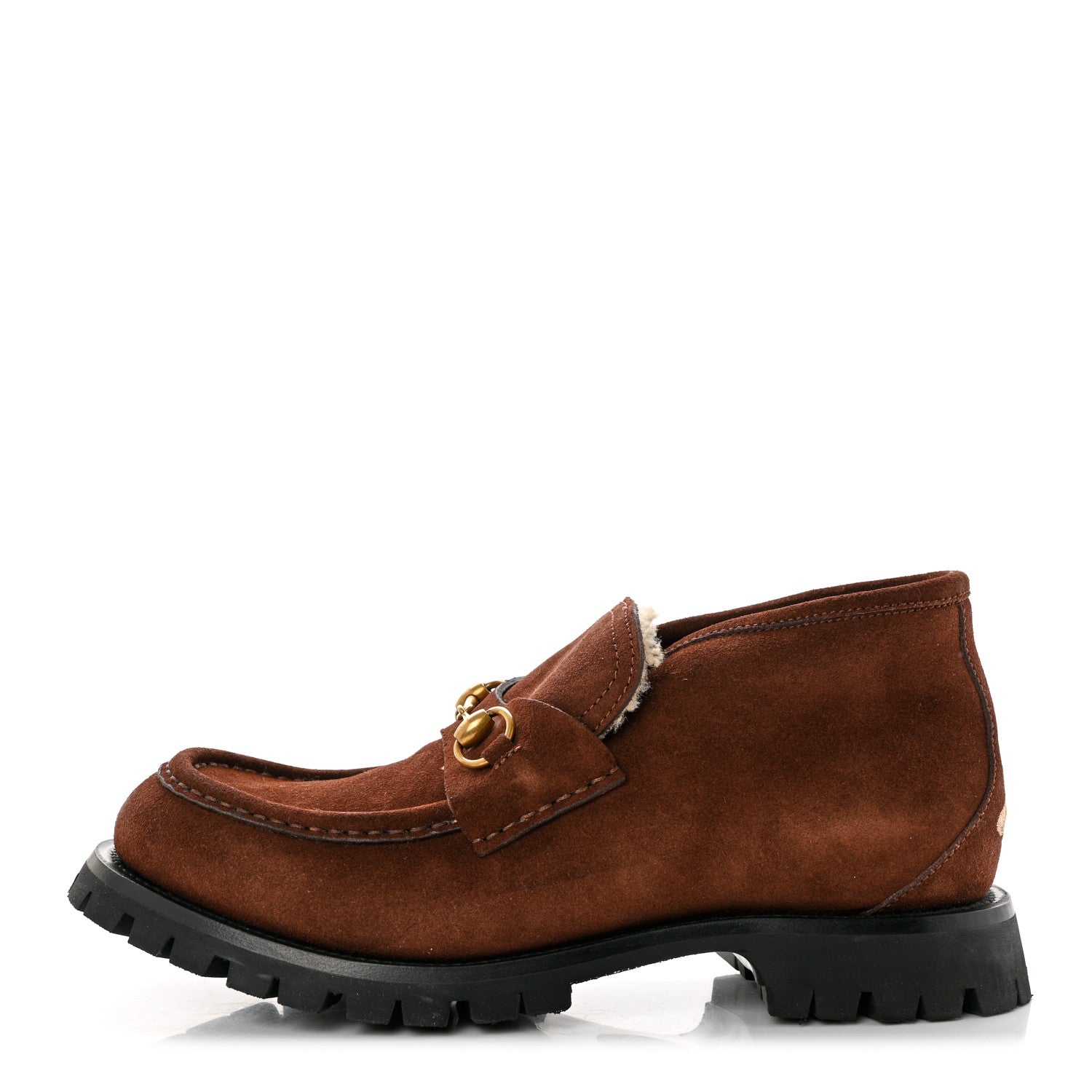 Gucci Suede Shearling Mens Harald Horsebit Ankle Boots 8 Light Brown Butterscotch 1 of 8