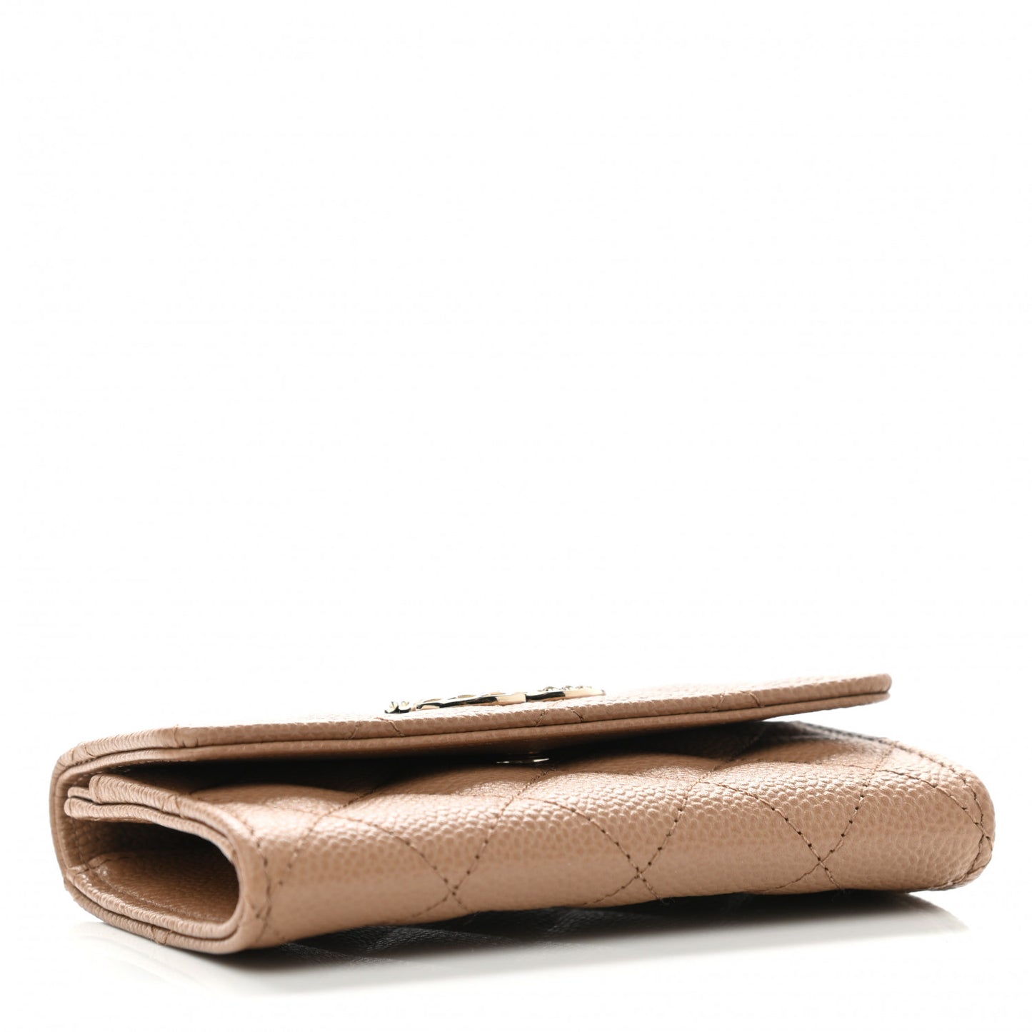Caviar Quilted Multi Chain CC Flap Card Holder Beige