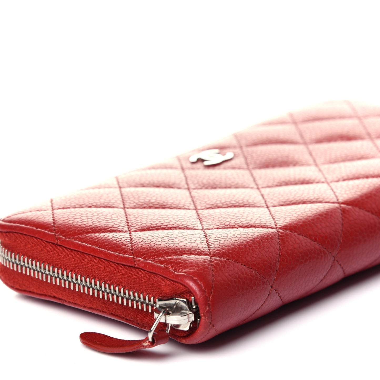 Caviar Quilted Large Gusset Zip Around Wallet Red