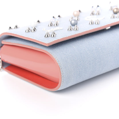 Christian Louboutin Denim Calfskin Patent Pearl Spikes Loubinthesky Paloma Clutch Paloma Blue 6 of 10