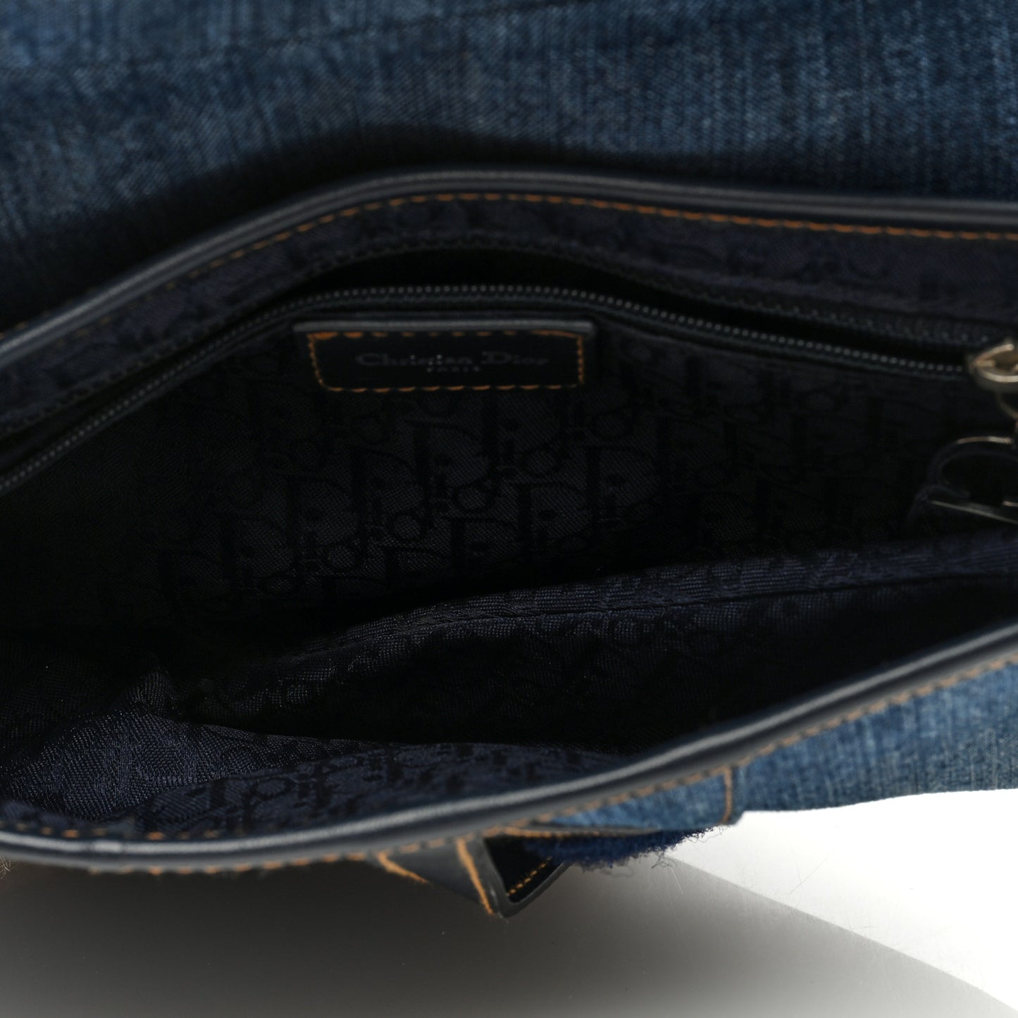 Denim Crystal Floral Embroidered Saddle Bag Multicolor