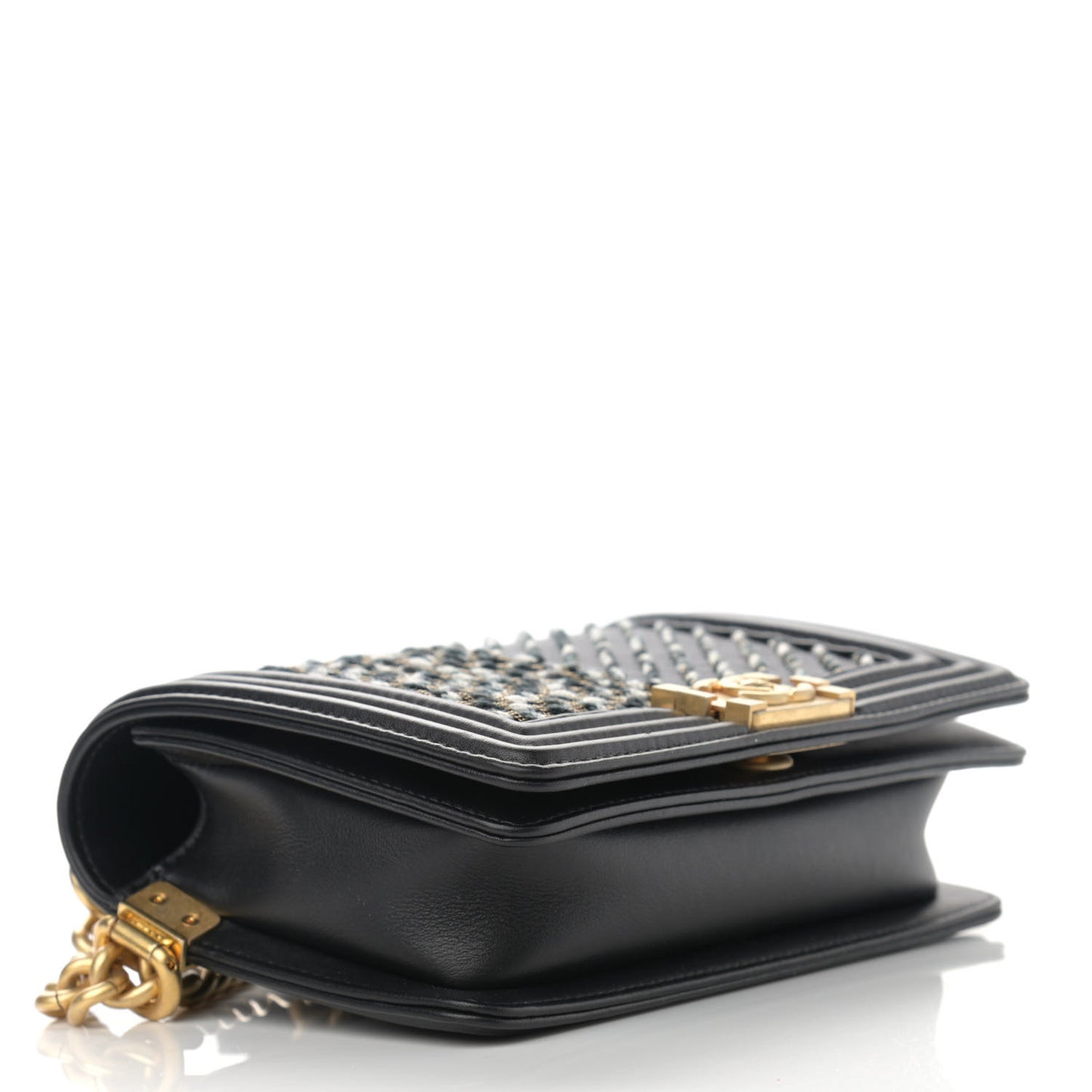 Calfskin Chevron Embroidered Boy By The Sea Flap Waist Belt Bag Black