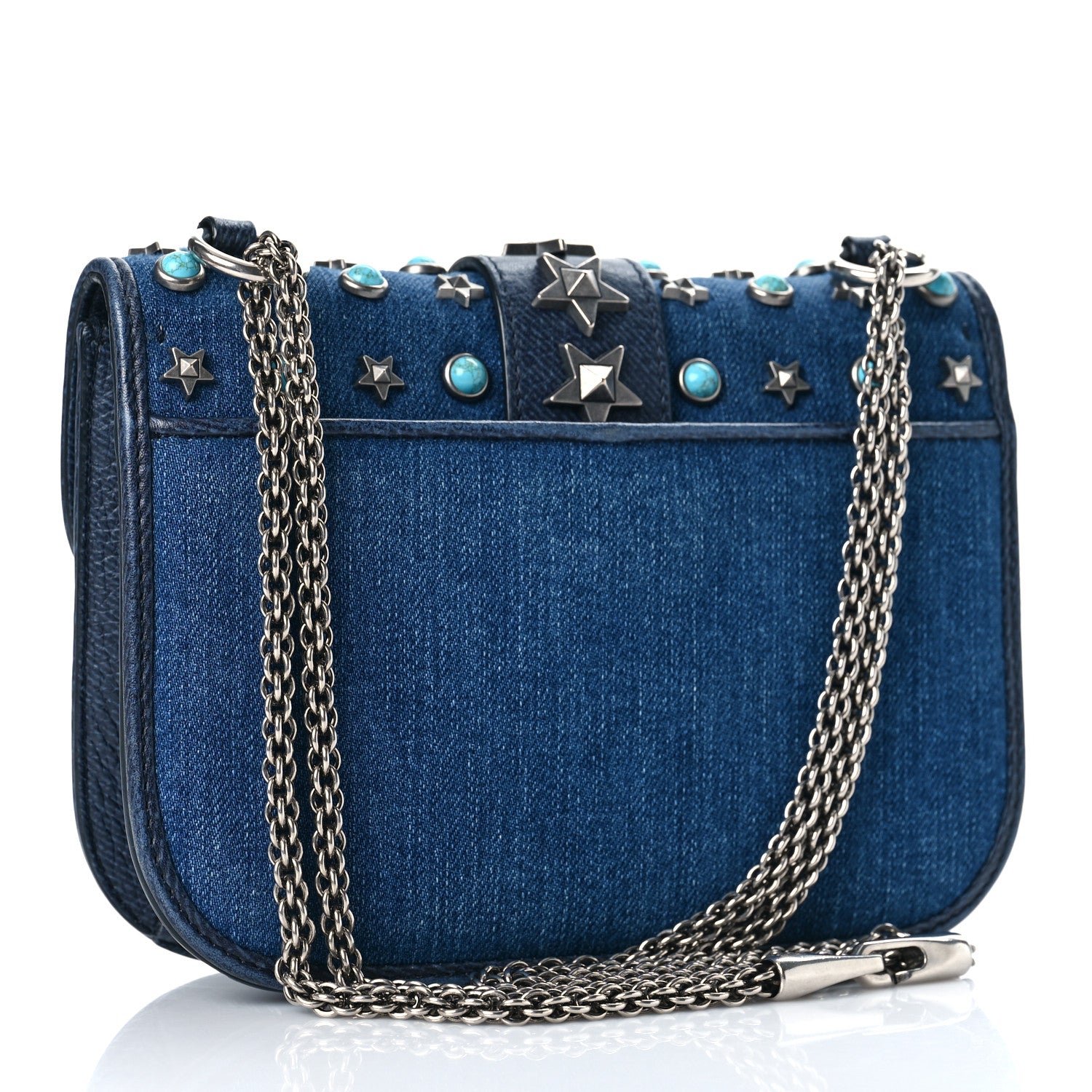Valentino Garavani Denim Star Studded Small Lock Flap Blue 4 of 10