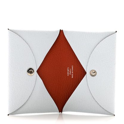 Hermes Chevre Mysore Verso Calvi Card Case Bleu Brume Cuivre 5 of 8