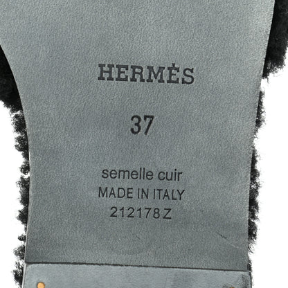 Hermes Woolskin Oran Sandals 37 Black 6 of 7