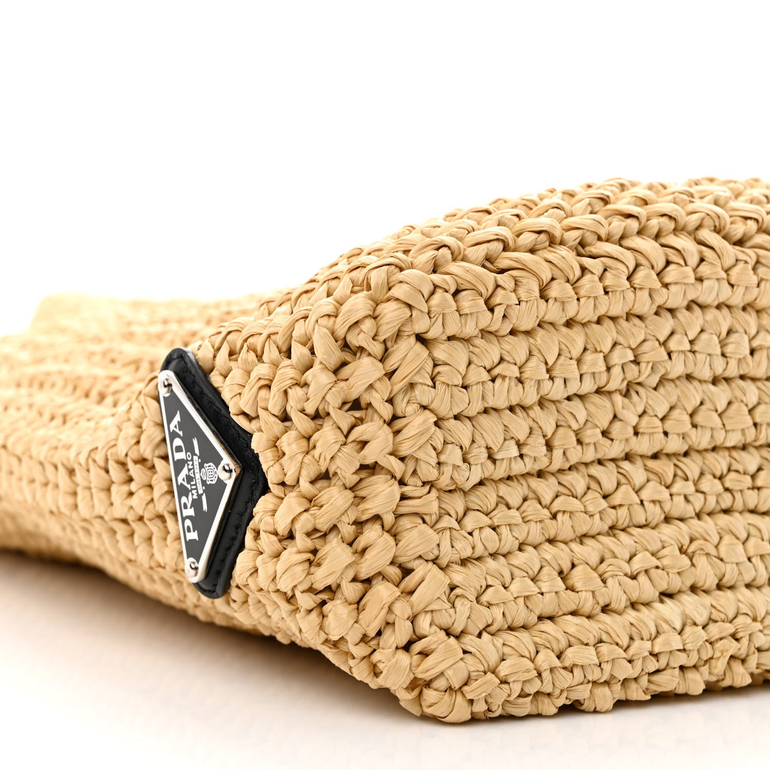 Prada Yarn Raffia Effect Crochet Embroidered Small Logo Tote Naturale 9 of 10