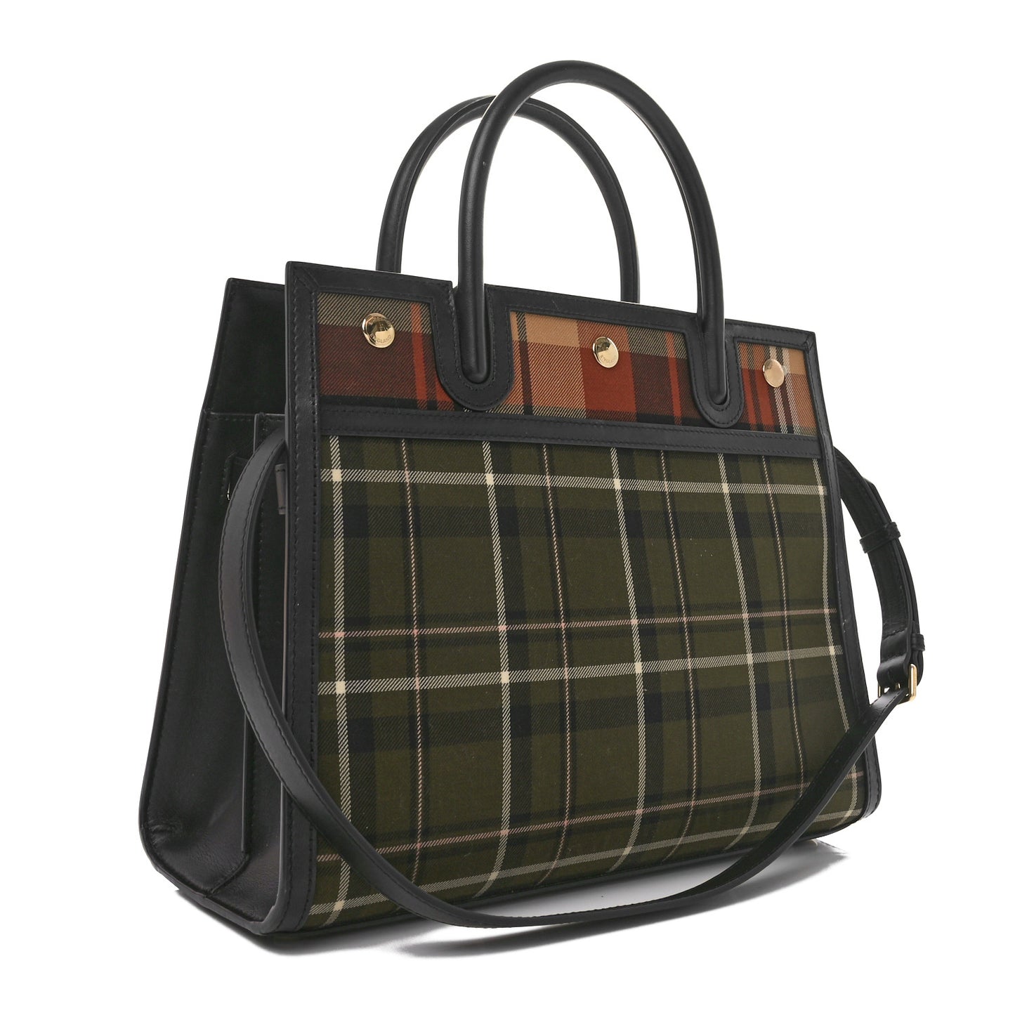 Wool Tartan Two Handle Title Bag Dark Green