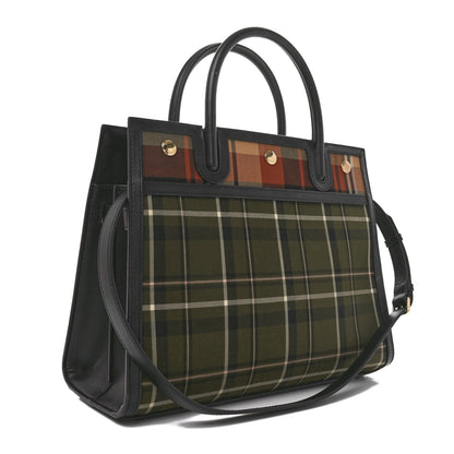 Burberry Wool Tartan Two Handle Title Bag Dark Green 3 of 11