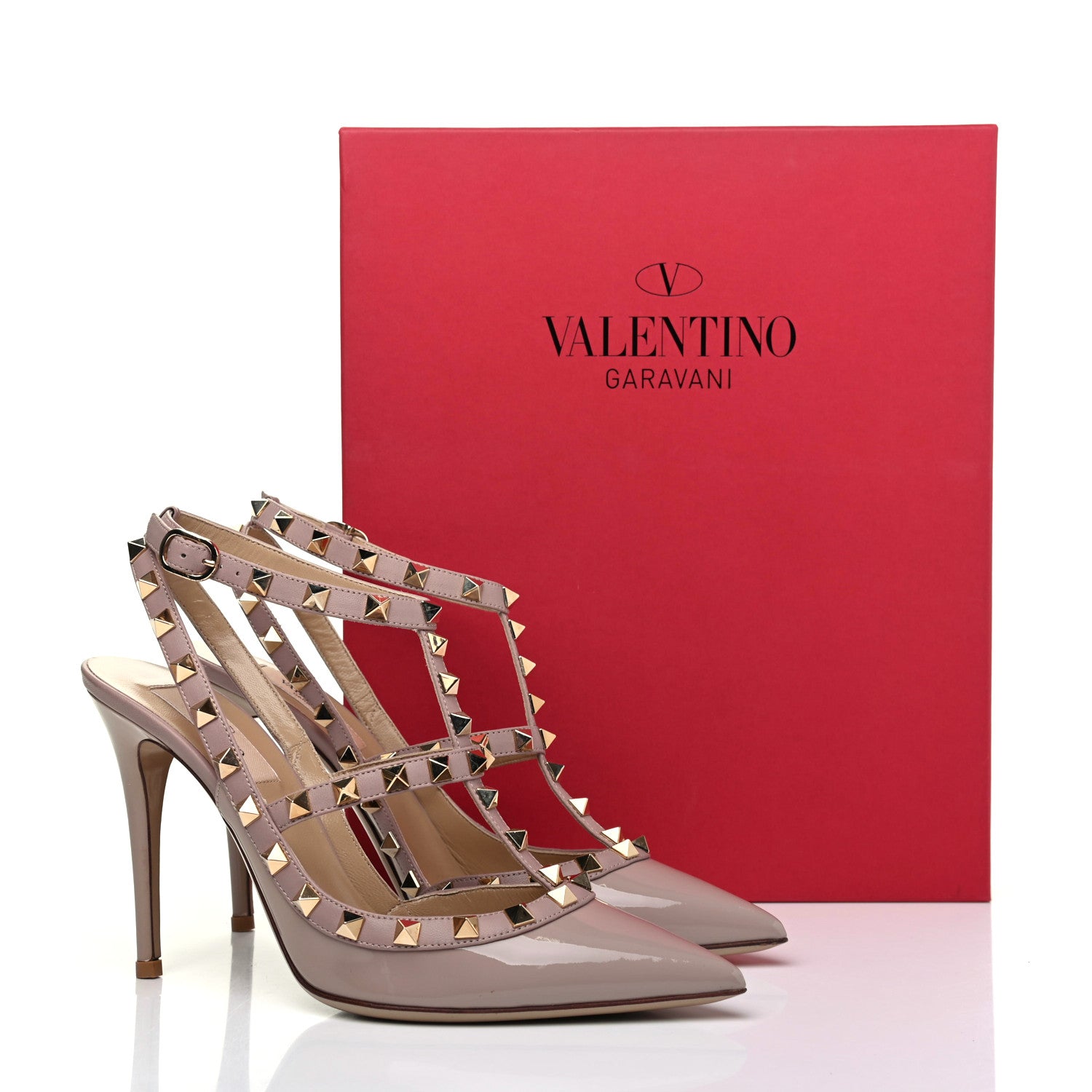 Valentino Garavani Patent Rockstud Ankle Strap Pumps 38.5 Poudre 9 of 9