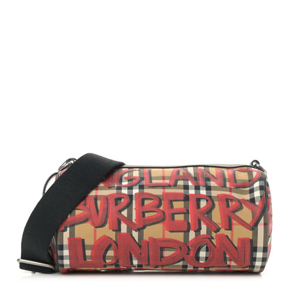 Burberry Haymarket Check Graffiti Print Barrel Bag Red 1 of 10