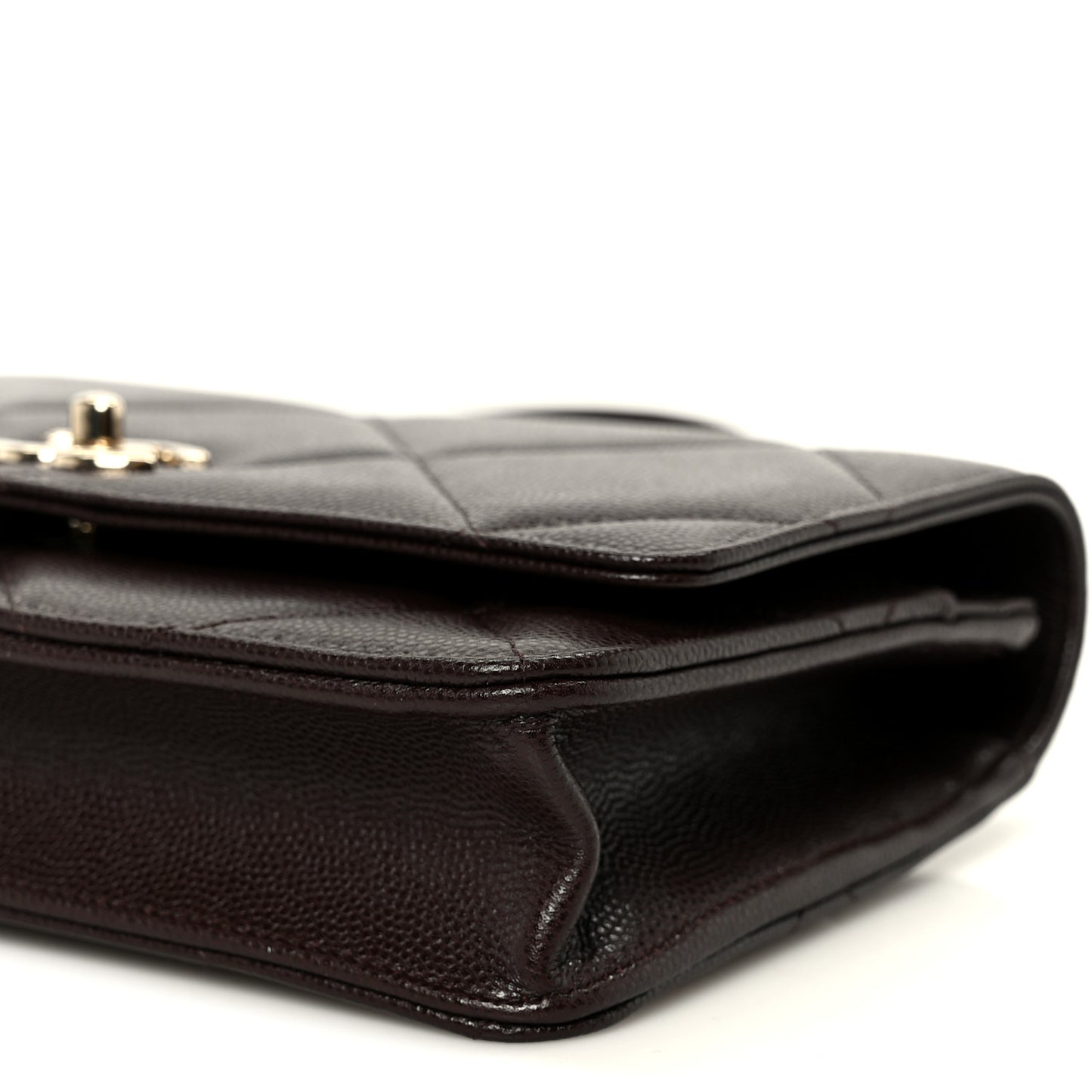 Shiny Caviar Quilted Turnlock Top Handle Wallet On Chain WOC Dark Brown