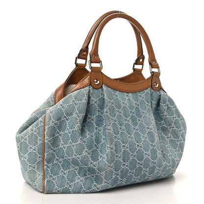 Gucci Denim Monogram Medium Sukey Tote Blue 3 of 11