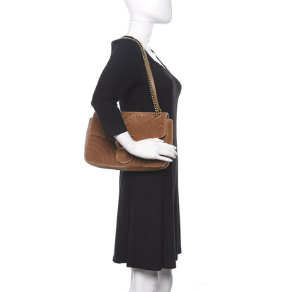 Gucci Velvet Matelasse Medium GG Marmont Shoulder Bag Taupe 2 of 10