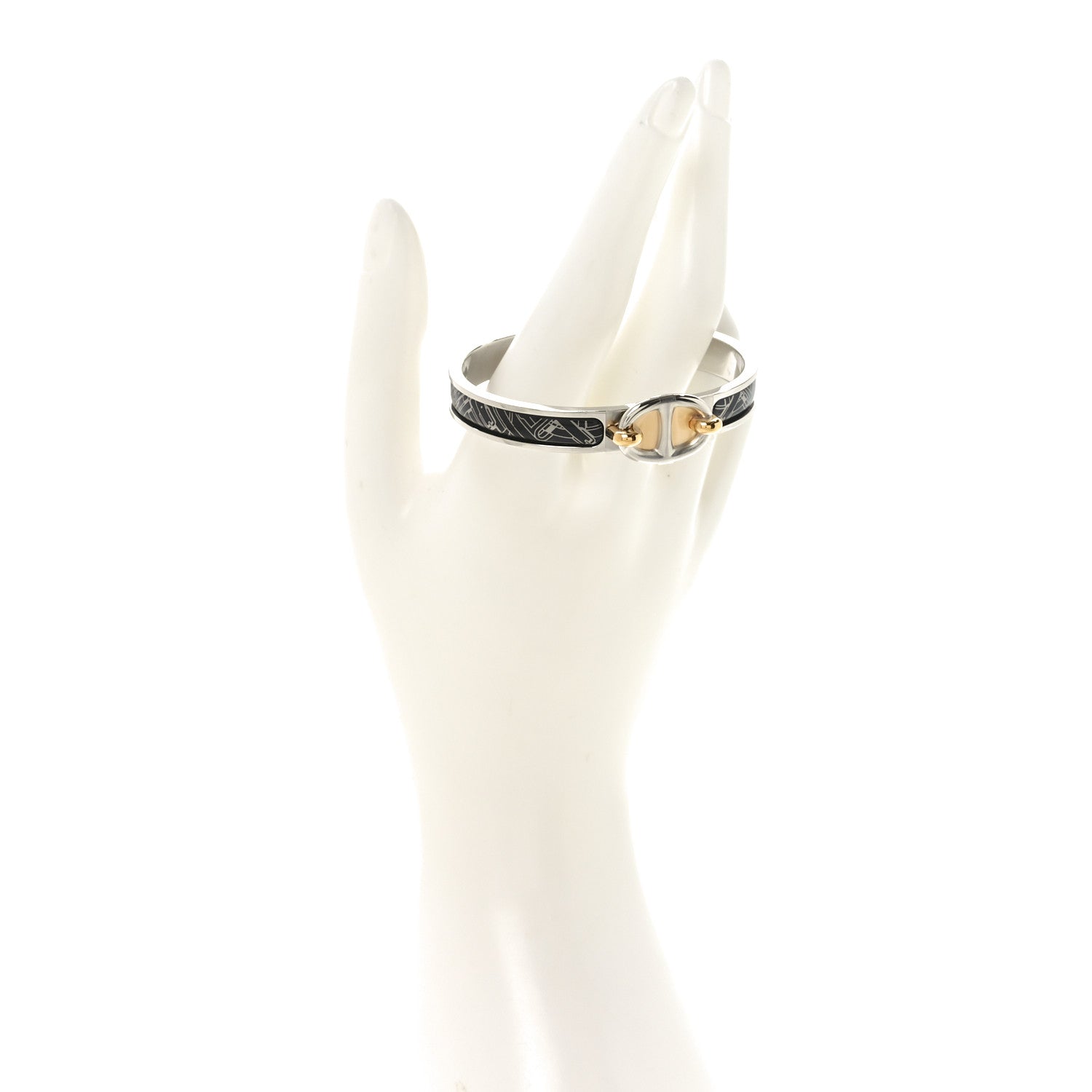 Hermes Enamel Mini Mors A Jouets Clic Chaine d'Ancre Bracelet PM Platine Noir 2 of 5