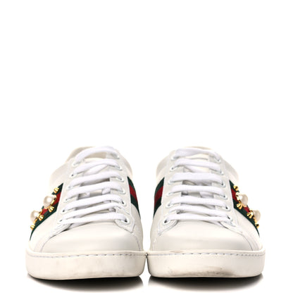 Gucci Calfskin Web Pearl Studded Womens Ace Sneakers 38 White 2 of 15