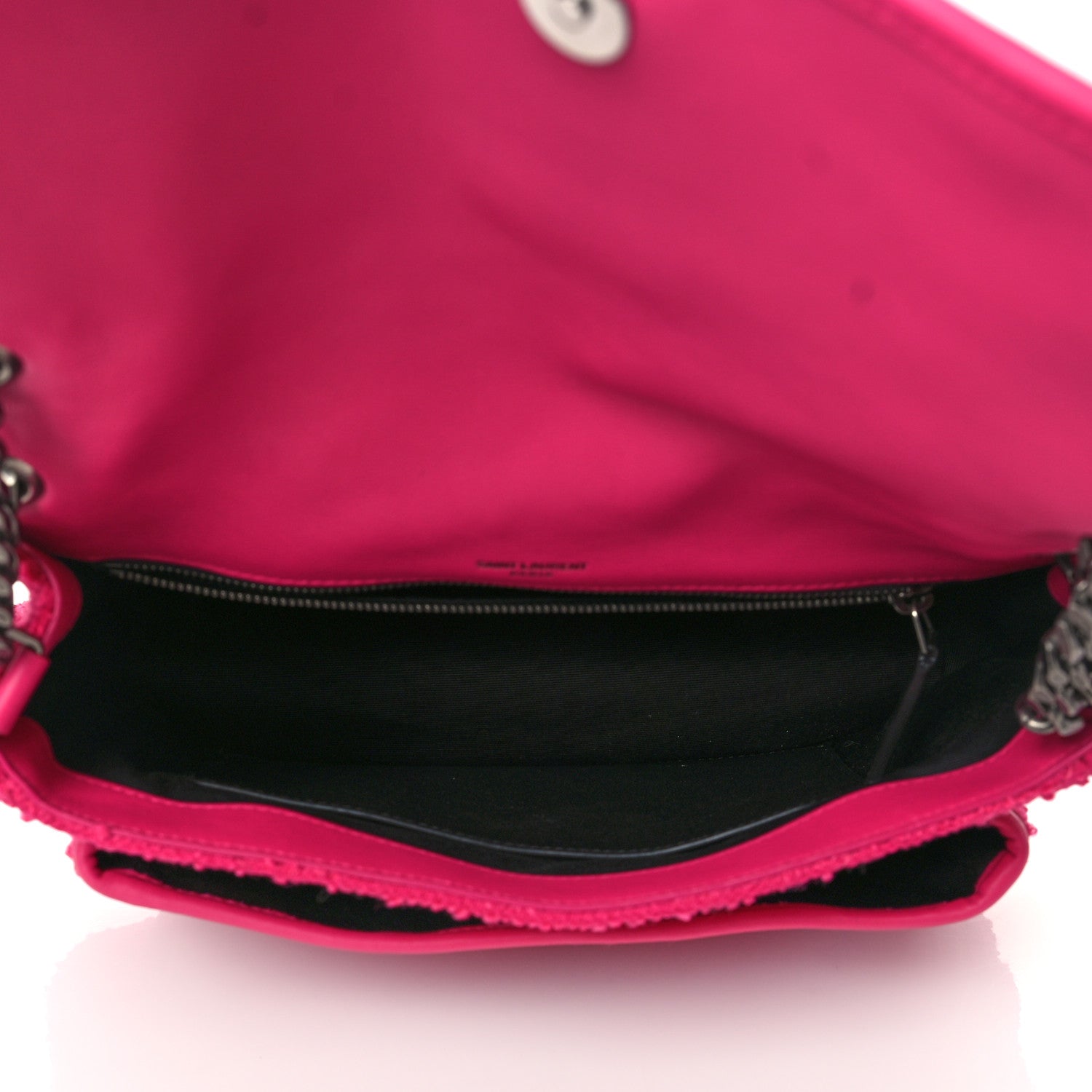 Saint Laurent Tweed Calfskin Matelasse Monogram Medium Niki Chain Satchel Magenta 5 of 9