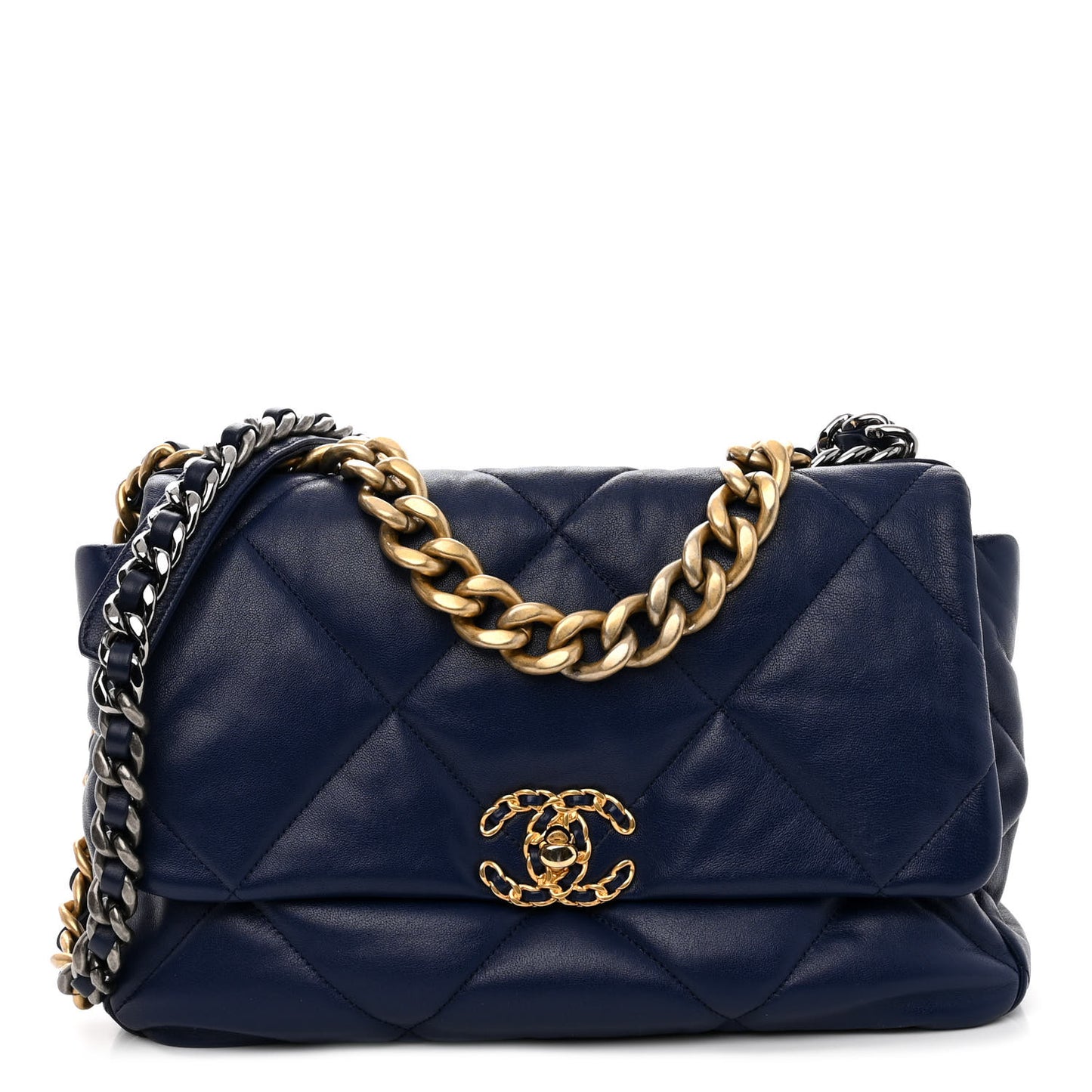Goatskin Quilted Large Chanel 19 Flap Dark Blue