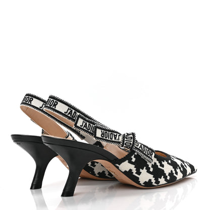 Christian Dior Cotton Ribbon Macro Houndstooth J'Adior Slingback 65mm Pumps 39.5 White Black 4 of 9