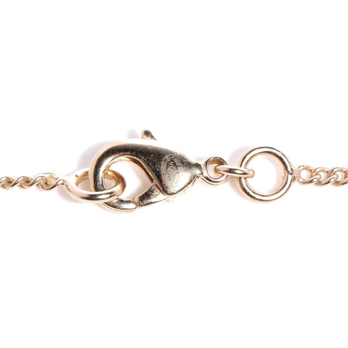 Pearl Crystal Baguette CC Long Necklace Gold