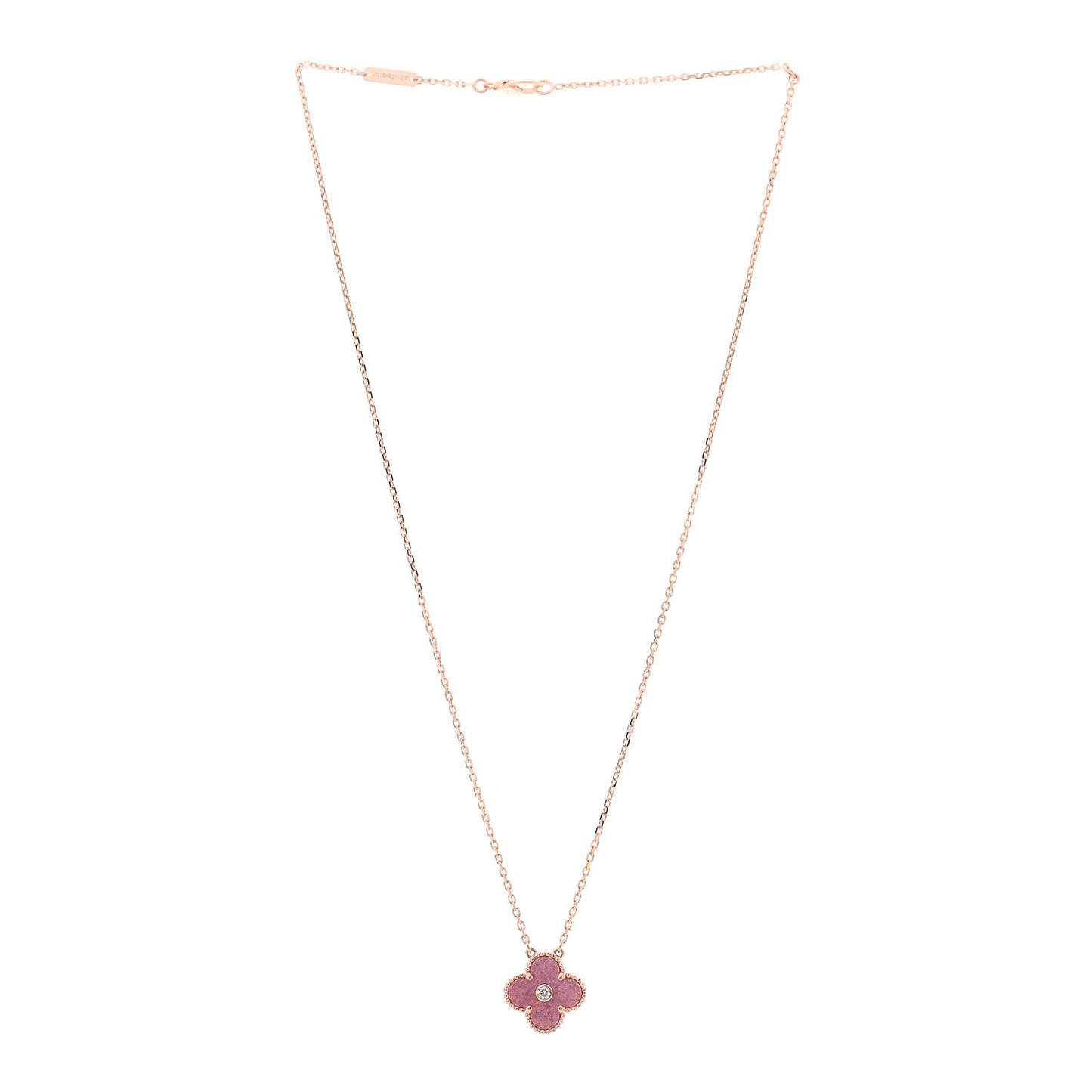 18K Rose Gold Diamond Rhodonite Vintage Alhambra Pendant Necklace