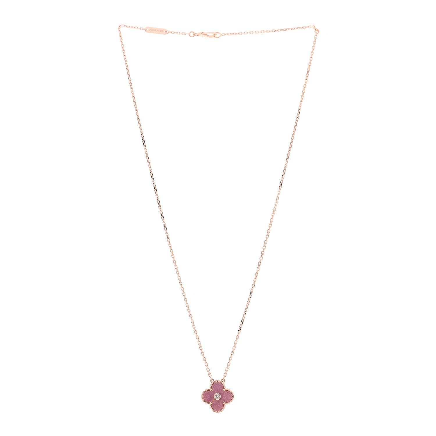 Van Cleef & Arpels 18K Rose Gold Diamond Rhodonite Vintage Alhambra Pendant Necklace 3 of 6